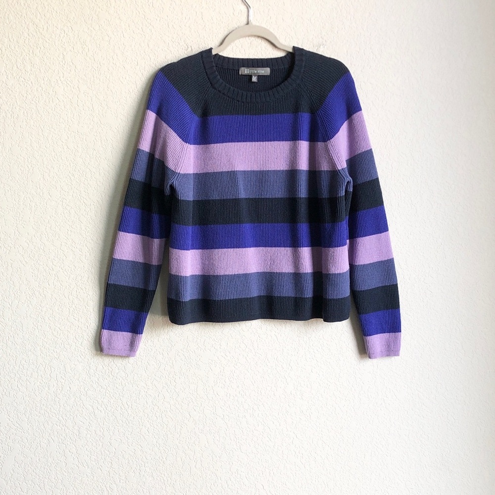 Title Nine Crew Neck Striped Sweater Medium Purple Indigo 490956